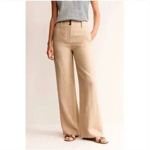 NWT Boden Westbourne Linen Trousers in Natural Wide Leg Palazzo 14R